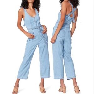 Paige Celia Braided Detail Denim Jumpsuit In Santa Monica Blue - Small